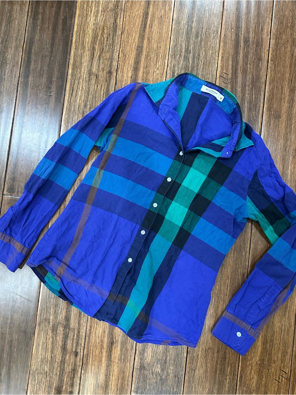 Burberry London Kids XL Blue Green Nova Check Button Front Shirt